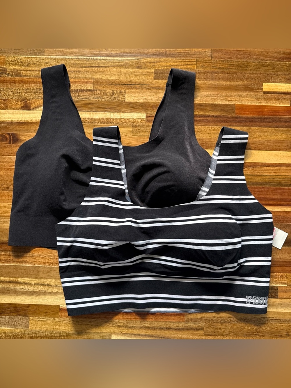 2x Victoria's Secret PINK Bralette Bra Tank Style Lightly Lined Wireless Black L